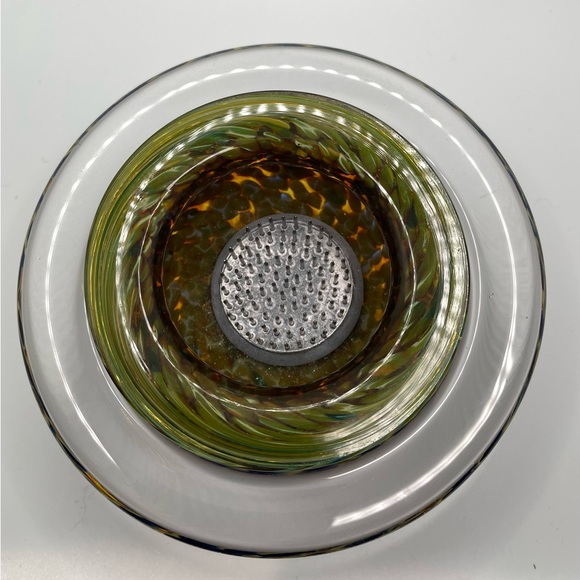 Art Glass Ikebana Vase - Cobalt Blue, Green & White - 3” X 5.5” - Beautiful! - Picture 4 of 6